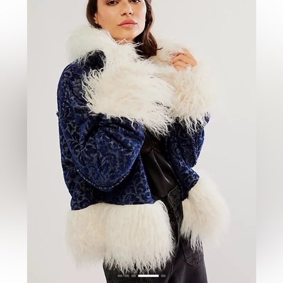 Free People Sabina Fur trim penny lane Bomber jacket brocade $450 XS - Picture 12 of 12
